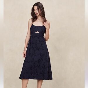 Banana Republic Floral Jacquard Cutout Midi Dress - Preppy Navy - 12